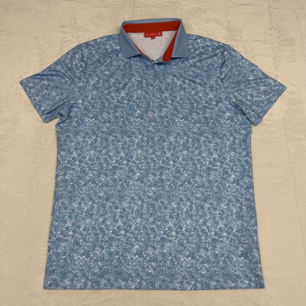 Redvanly Polo Shirt Mens Medium Blue Abstract Performance Golf Stretch Preppy